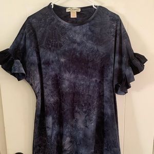 Large blue shirt with ruffled sleeves